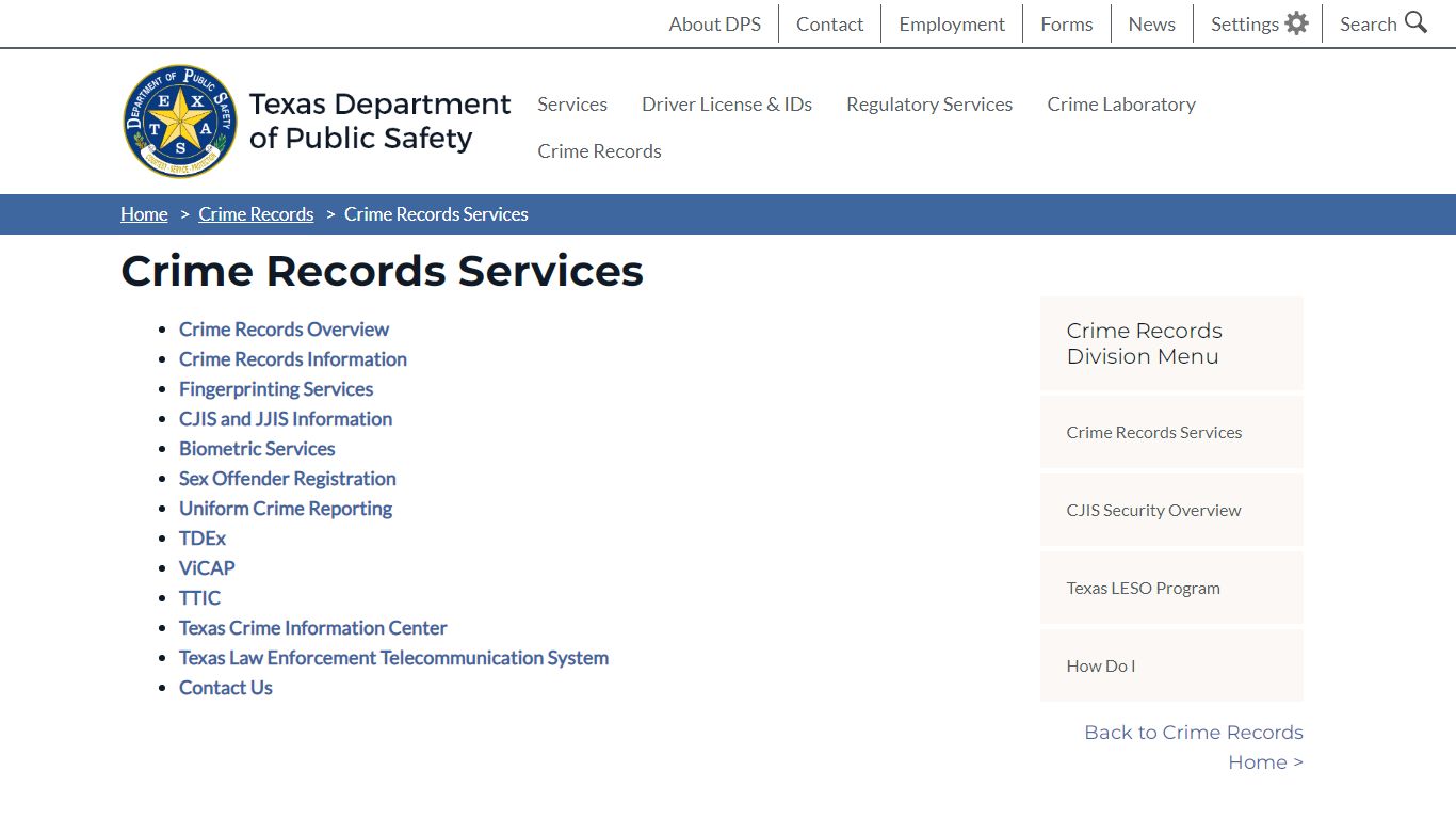 Crime Records Services | Department of Public Safety
